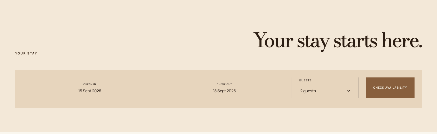 Casa Sol booking interface with arrival, departure and guest selection